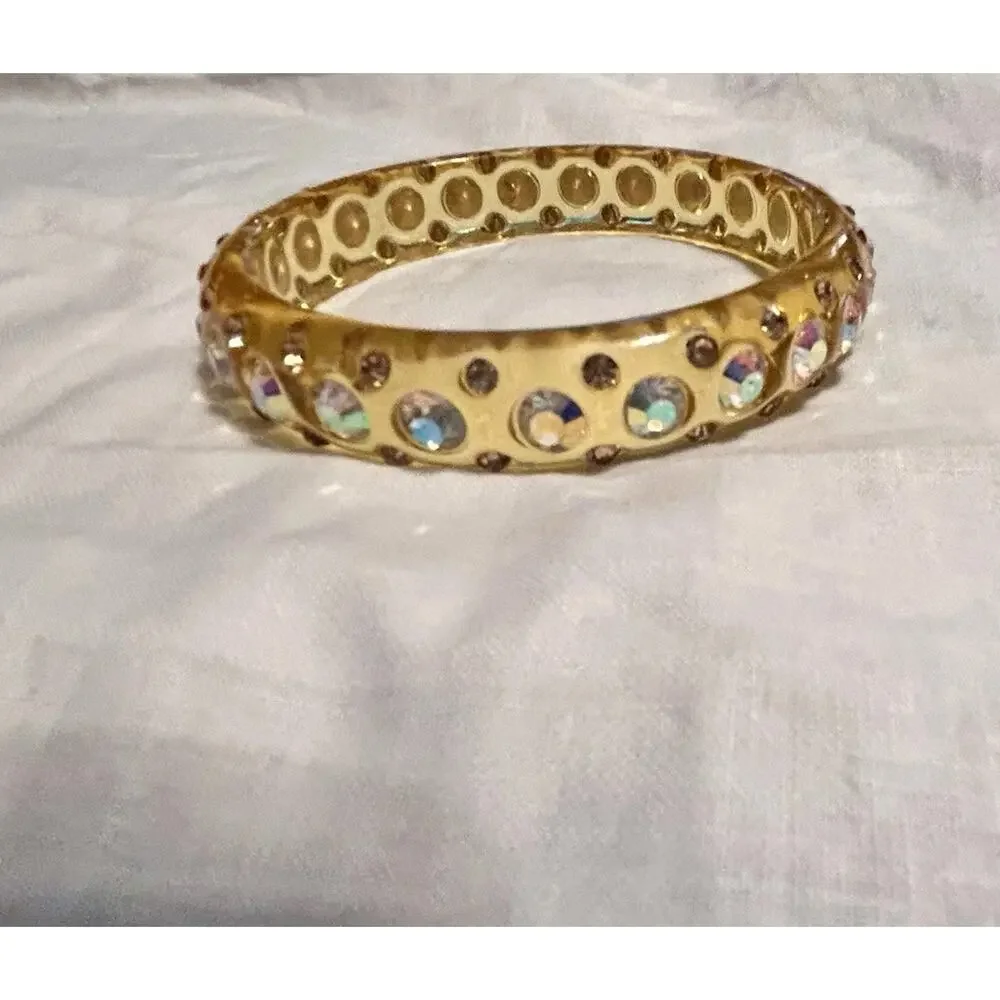 Apple Juice Lucite Bangle Bracelet AB Rhinestone Studded 1950’s Glam Glitter